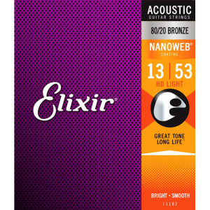 Juego Cuerdas Guitarra Acústica Elixir Nanoweb HD 11182 (13-53)